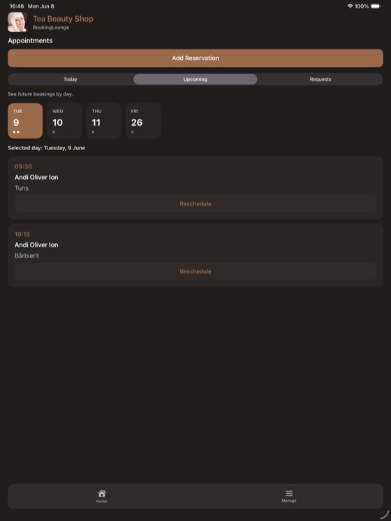 Owner appointments and requests on iPad.