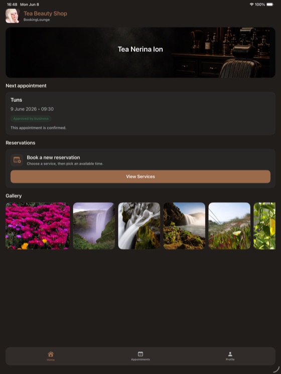 Branded client home screen on iPad.