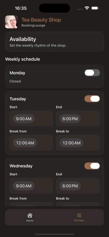 Weekly availability schedule on iPhone.