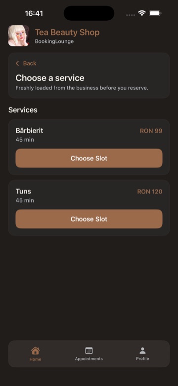 Client choosing a service to book on iPhone.