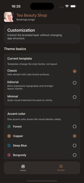 Shop appearance and branding options on iPhone.