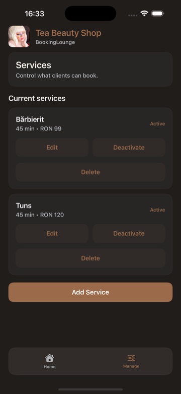 Service management screen on iPhone.